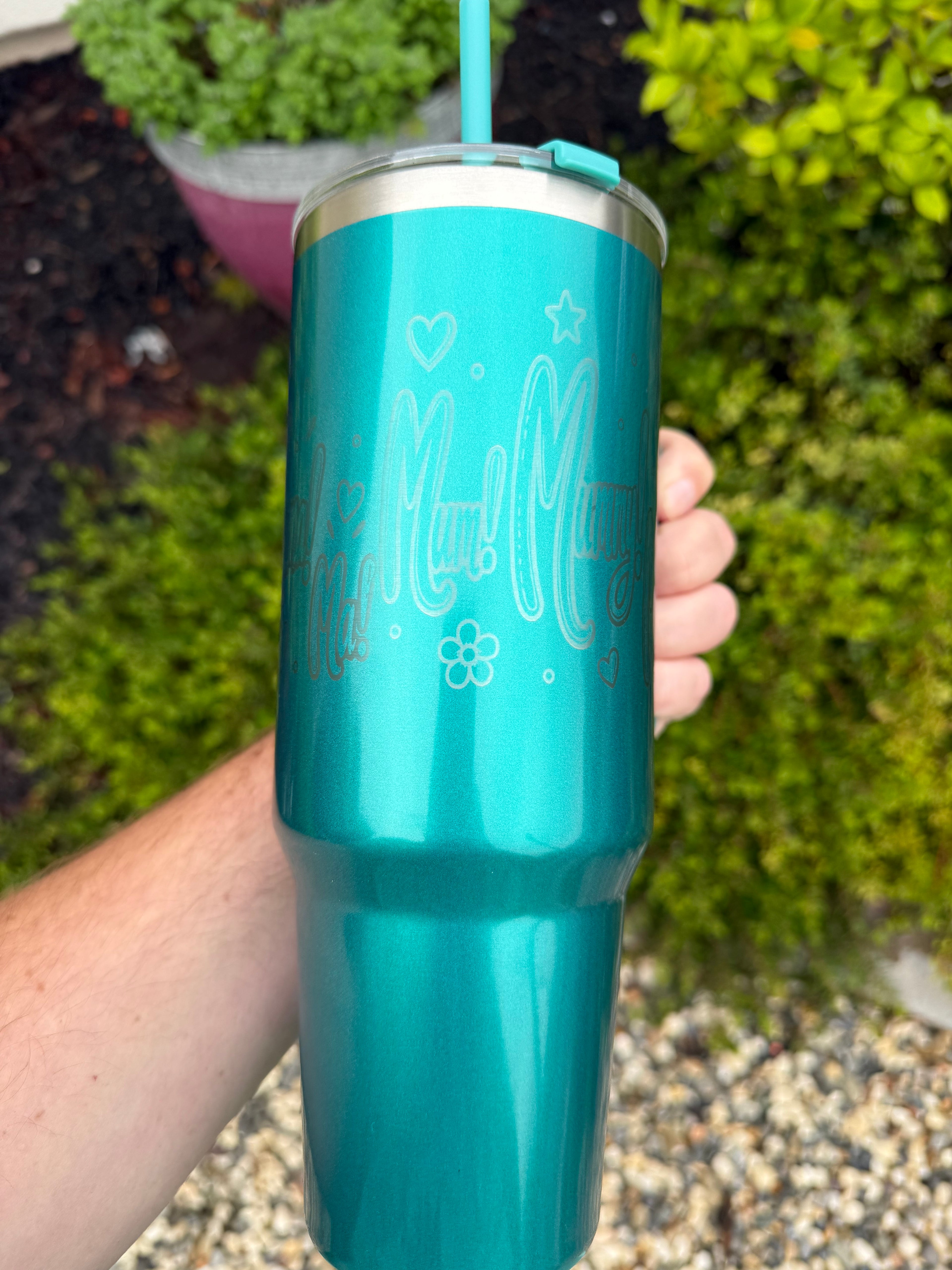 Ombre Pink Metallic Tumbler: "Ma! Mama!" Lettering, Heart Accents – Mother's Day Gift