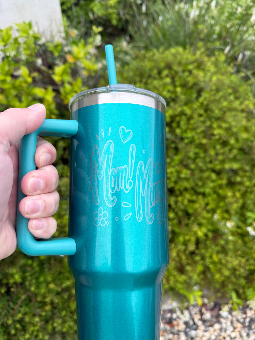 Ombre Pink Metallic Tumbler: "Ma! Mama!" Lettering, Heart Accents – Mother's Day Gift