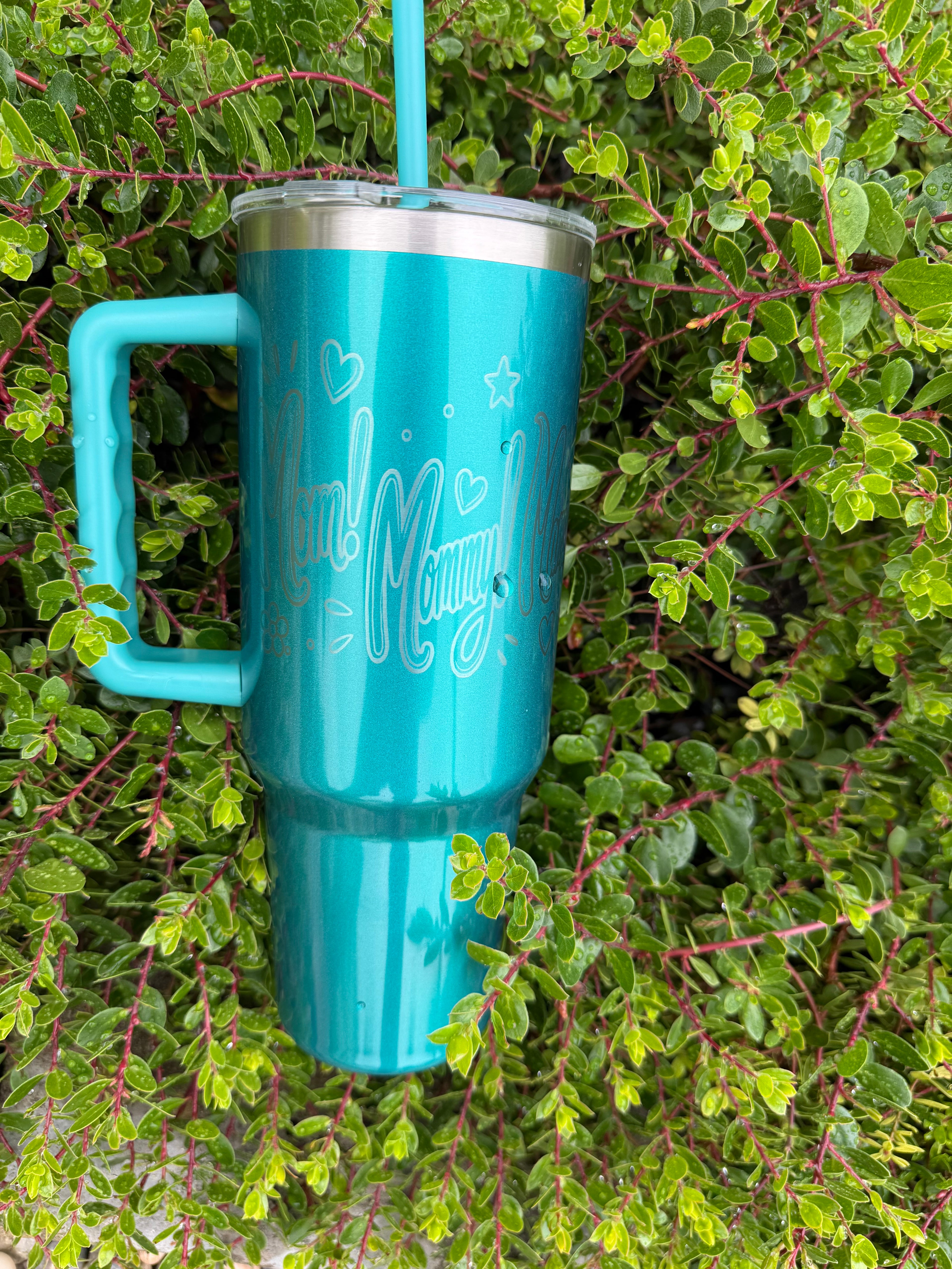 Ombre Pink Metallic Tumbler: "Ma! Mama!" Lettering, Heart Accents – Mother's Day Gift